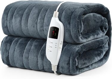 Електрична ковдра Evajoy з автовимкненням, 180x130 см, 7 режимів нагріву, таймер 9 годин, захист від перегріву, фланель, швидкий нагрів, пральна, для дому та офісу