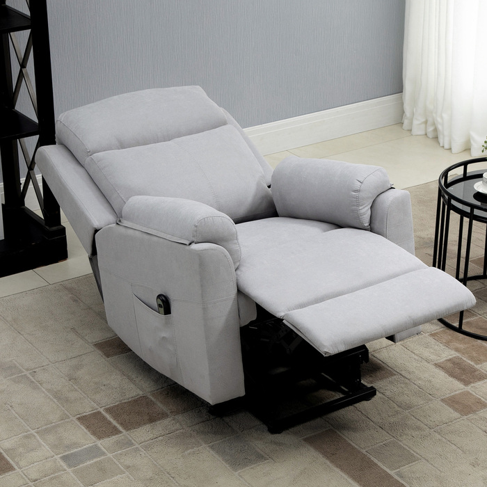 Крісло з електричною відкидною спинкою HOMCOM для літніх людей, льон Touch Light Grey 83 x 89 x 102 см, зручний допоміжний засіб для стоячи