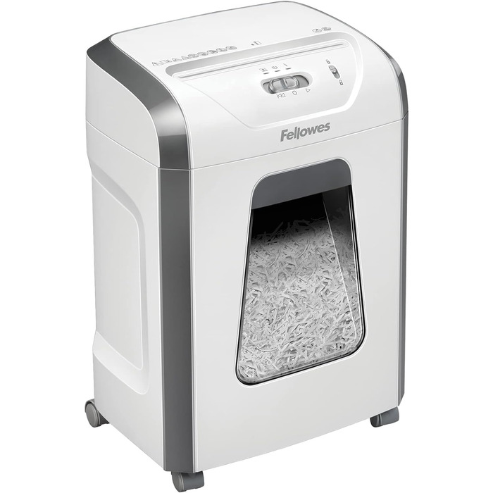 Fellowes знищувач паперу P4, 12 листів, перехресне різання, 19 л кошик, для офісу та дому, FS-12C, знищення кредитних карт, білий