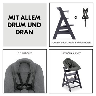 Дитячий стільчик Hauck Alpha Newborn Set Plus Dark Grey - з новонародженим вкладишем, до 90 кг, 5-точкова система кріплення, захисний бар'єр