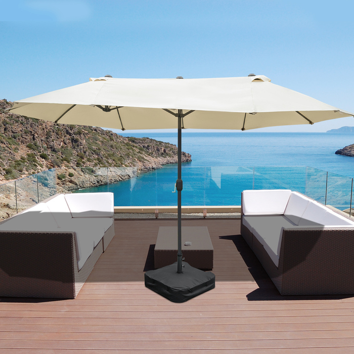 Парасолька для патіо Outsunny Double Parasol Garden з ручною рукояткою та підставкою для парасольки, овальна 460 x 270 x 240 см у кремово-білому кольорі