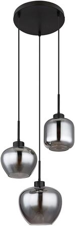 Підвісний світильник Globo Обідній стіл Лампа Світильник для вітальні з копченого скла Підвісний світильник 3 полум'я, метал чорний, 3 шт. E27, DxH 38x120 см