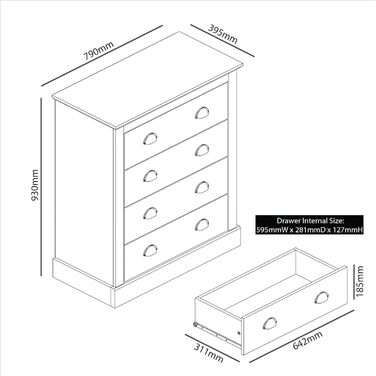 Комод сучасний органайзер для шафи, білий, 4 ящики, 39,5x79x93 см, 7