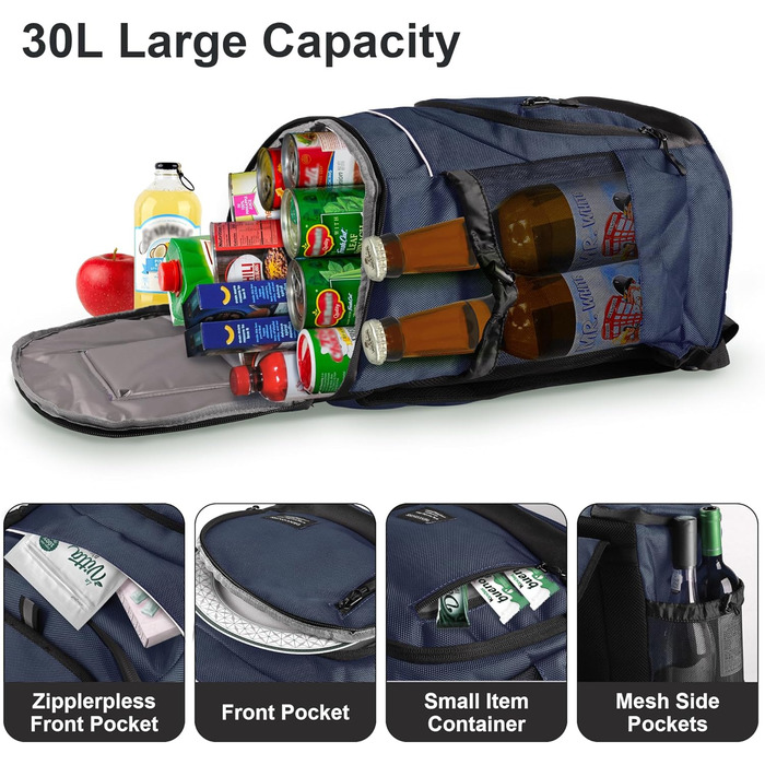 Рюкзак-холодильник 30L, витримує протікання, ізольований рюкзак для пікніків, чоловічий/жіночий, термо-холодильник для пляжу, кемпінгу, риболовлі, зелений (блакитний)