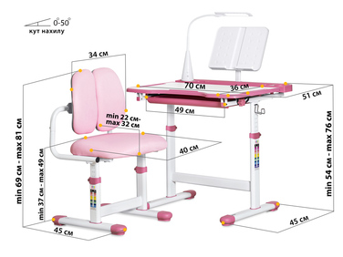 Комплект меблів Evo-kids (стіл+стілець+полиця+лампа) BD-23 PN