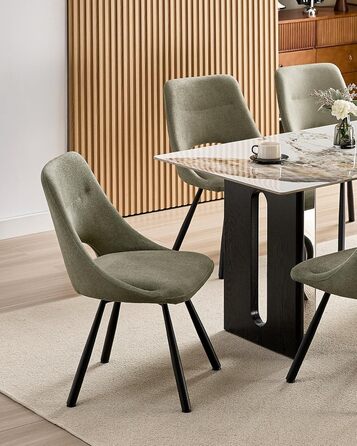 LEWE Комплект з 6 обертових стільців для їдальні, кухонних, вітальні та спальні, ергономічні, без підлокітників, з тканини кашемір, сіро-зелений