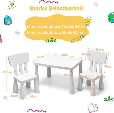 Дитячий столик та 2 стільці DREAMADE, набір меблів для навчання, їжі та ігор, пластик, білий колір, для дівчаток та хлопчиків