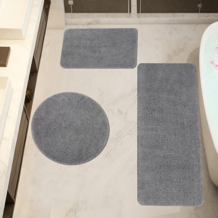 Комплект килимків для ванної кімнати Famibay: неслизькі, м'які, швидковисихаючі, сірого кольору. 3 шт. (40x60 + 45x120 + 60x60 см)