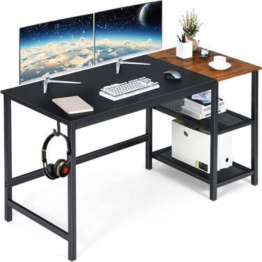 Комп'ютерний стіл COSTWAY 150 см, стіл зі знімними відділеннями для зберігання, промисловий стіл для ноутбука зі сталевою рамою з гачком для навушників, стіл для ПК для домашнього офісу (чорний)