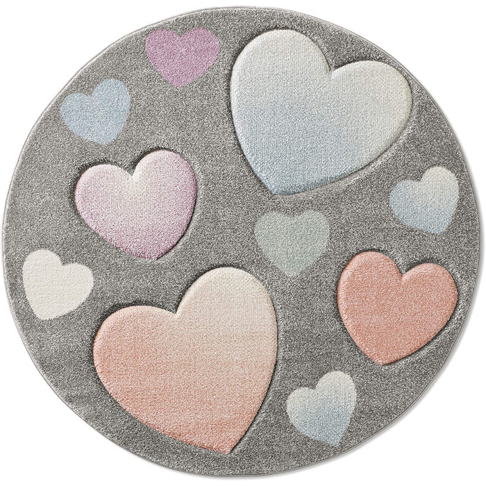 Таракарпет дитячий килимок для дівчаток милі сердечка сірий Різнокольоровий 120 см круглий