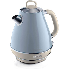 Електричний чайник Ariete Vintage 2869, 1.7 л, блакитний, з нержавіючої сталі, з підсвічуванням рівня води, бездротовий, з автоматичним відключенням, з ситом для чаю, 2000 Вт