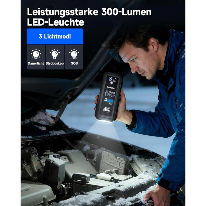 Powerbank TOPDON JS3000 для авто: пускова станція, 24000mAh, 12V, для бензинових та дизельних двигунів (до 9.0L/7.0L)