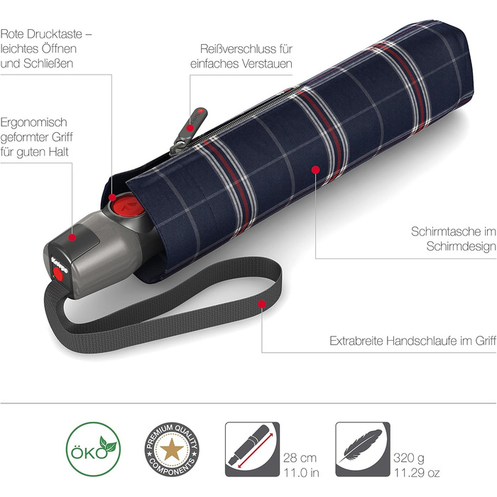 Складна парасолька Knirps T.200 Duomatic Відкривання-Закривання-Автоматичне Складне Штормозахисне Вітрозахисне Check Navy