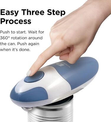 Електричний відкривач банок Kitchen Mama 2.0: автоматичний, бездротовий, з гладкою кромкою, харчовий, Blaugrau