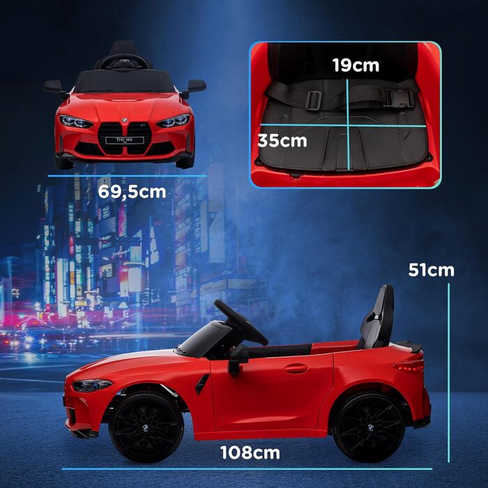 Дитячий електромобіль 12V з пультом, підвіскою, LED, USB, MP3, для дітей 3-5 років, білий (червоний)