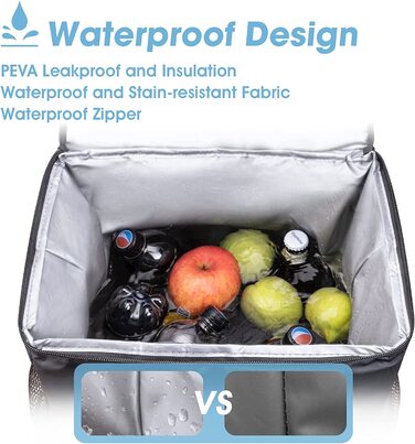 Термосумка-рюкзак MATEPROX 40L чорного кольору: ізольована, водонепроникна, з відкривачем для пляшок, для пікніка, кемпінгу, BBQ та походів