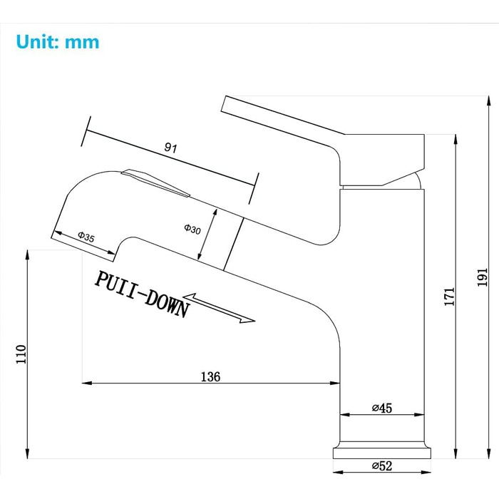 Змішувач для ванної кімнати ONECE з висувною лійкою та душем, хром, 2 режими струменя