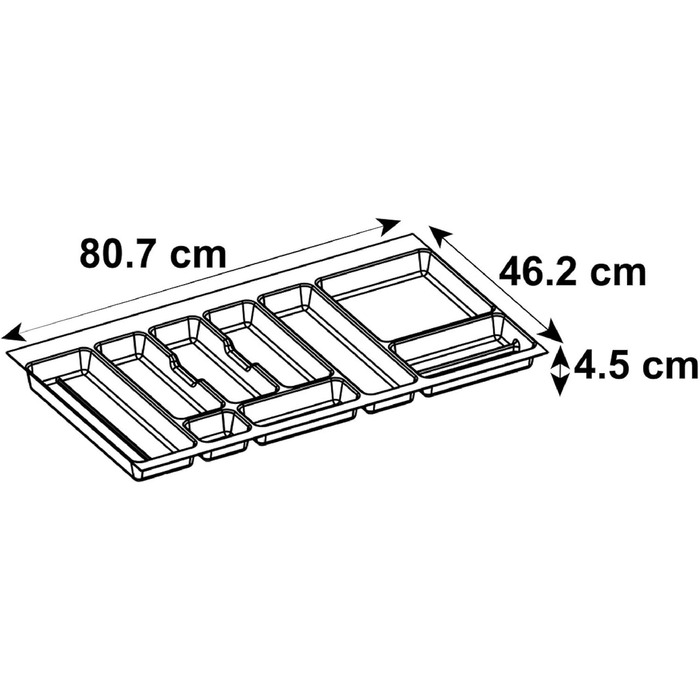 Лоток для столових приборів для шухляди - темно-сірий - Шухляда 120 см - Лоток для столових приборів (Д. 80,7 Х Ш. 46,2 см)