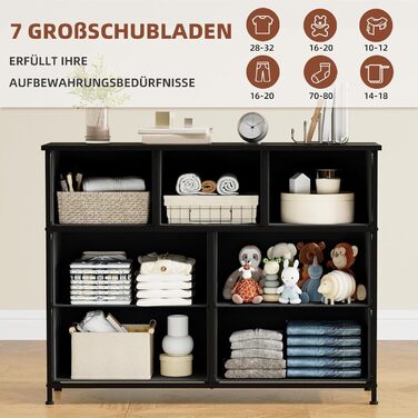 Комод Somdot з висувними ящиками, тканинний комод, комод для спальні, вітальні, прихожої, шафа для зберігання, 5 тканинних ящиків, білий колір, штучна шкіра (чорний, 30T x 100B x 74.5H см (7 ящиків))