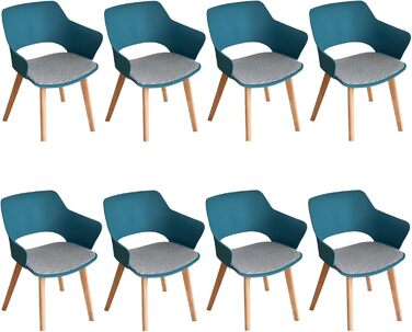 Набір з 8 кухонних стільців GrandCA HOME з масивних дерев'яних ніжок, оббивка, зелений (Lago Blu-n)