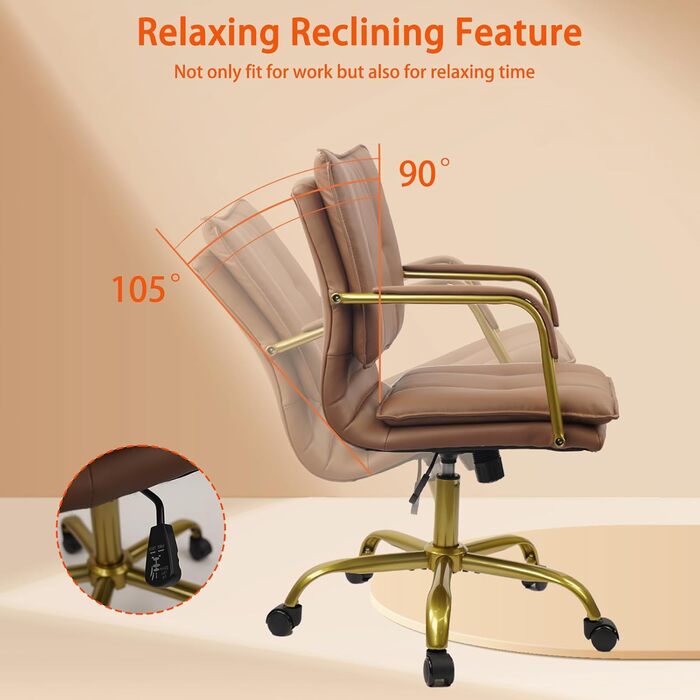 Крісло офісне Clatina, регульована висота, крісло для керівника з підлокітниками, обертове, для комп'ютера, коричневе, 1 шт.