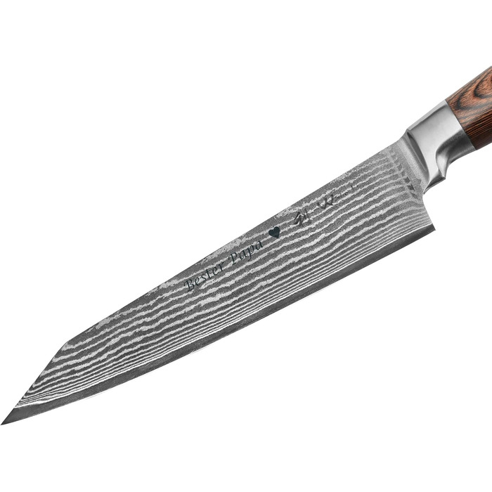 Японський ніж Wakoli EDIB Kiritsuke з дамаської сталі (серцевина VG10), 20 см – професійний ніж для кухні та приготування їжі, з ручкою з паккавуда, у подарунковій коробці з гравіюванням