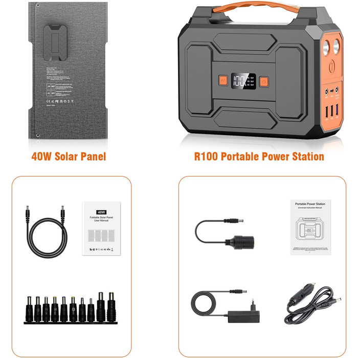 Портативна електростанція Powkey 99 Втгод/27000 мАг зі складною сонячною панеллю 40 Вт, 230 В AC/USB-A/USB-C для кемпінгу