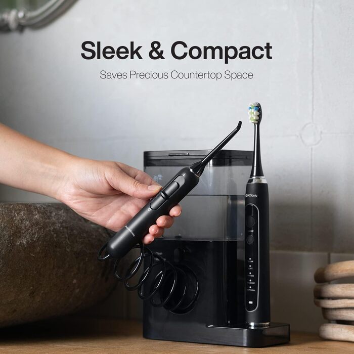 Aquasonic Home Dental Center PRO: електрична зубна щітка та іригатор для догляду за порожниною рота. Здорова посмішка та білі зуби. ADA-сертифіковано, чорний колір