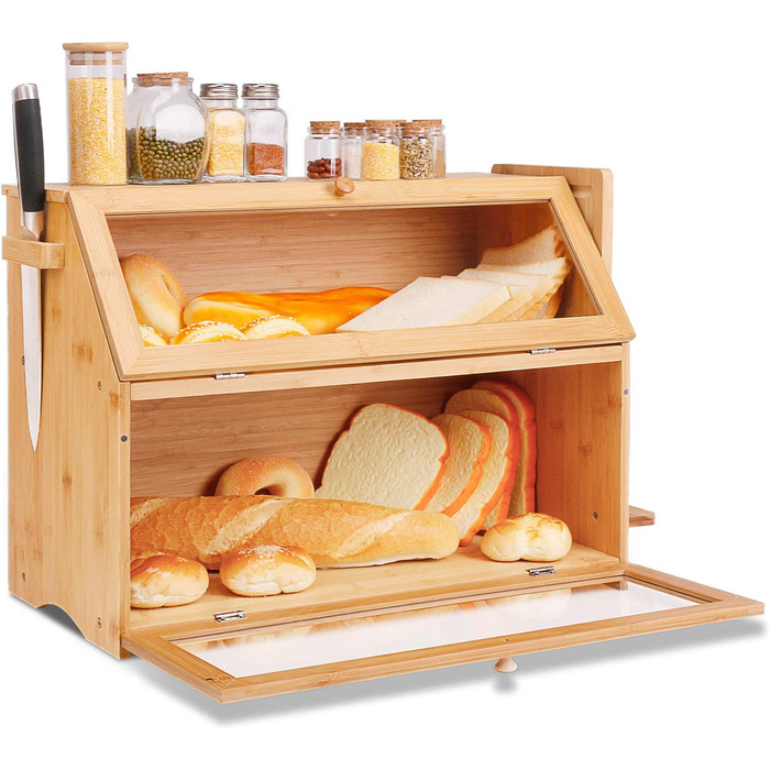 Лідер Аксесуари Хлібниця Бамбукова Хлібниця з обробною дошкою для хліба безпечне для харчових продуктів зберігання хліба простота догляду 50x25x