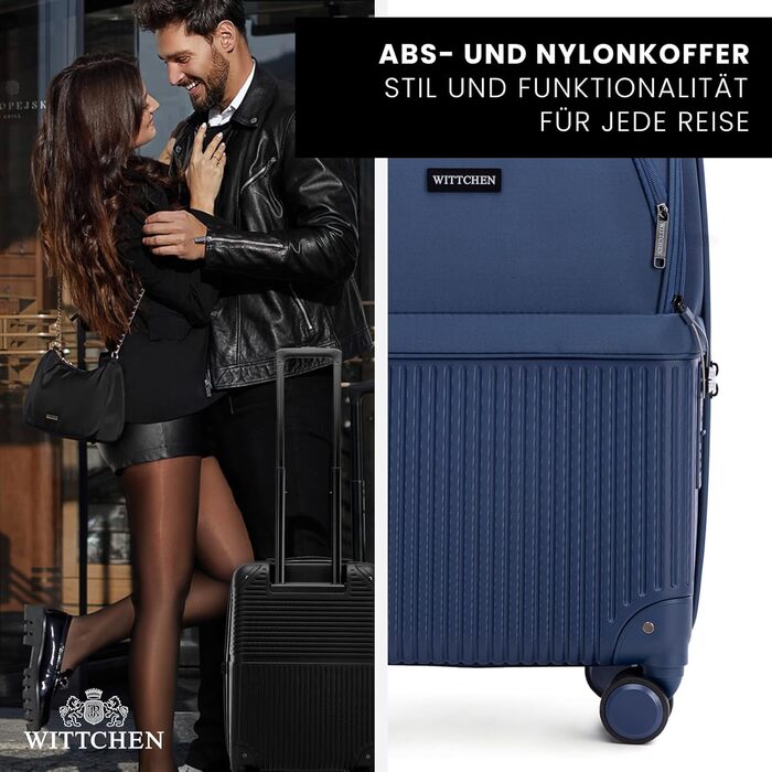 Набір валізWITTCHEN AXIS 3 шт. | Ручна та велика валіза | Гібрид ABS Nylon з TSA замком, телескопічною ручкою та 360° колесами | (Темно-синій, 55 x 37 x 21,5 см)