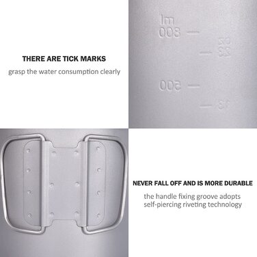 Набір посуду iBasingo Titan Becher Pfannen Set: 1100мл та 300мл для кемпінгу, туризму та пікніків. Легкий та компактний посуд з нержавіючої сталі з ручками-складанням. Набір для однієї людини Ti2053C