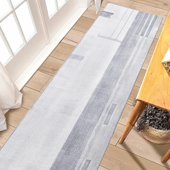 Килимове покриття Calore для передпокою неслизьке, миється, довгий м'який килим для кухні (80 x 250 см, сірий/світло-блакитний)