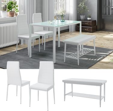 Стіл Vicco Grand для їдальні, 120 x 75 см (білий, з 2 стільцями та банкеткою)