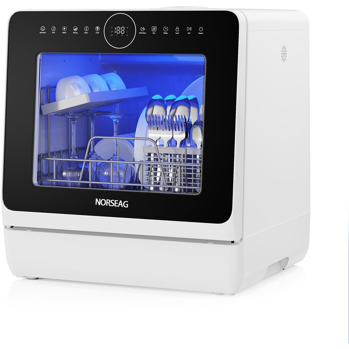 Компактна посудомийна машина Mini – портативна модель на стіл з 10 програмами, 5л баком, для 3 комплектів посуду, сенсорне керування, LED-дисплей, захист від переливу, для кухні, гуртожитку, кемпінгу [Енергоклас D]