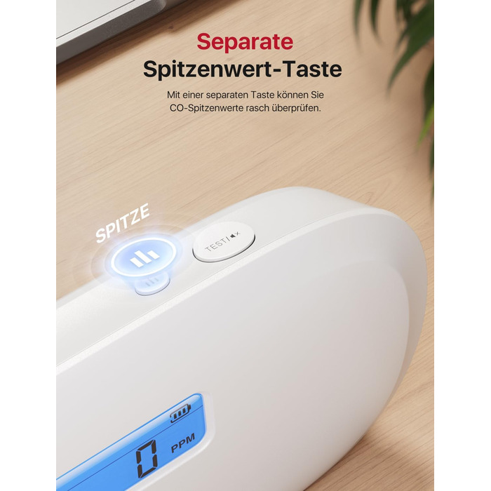 X-Sense Детектор чадного газу XC0C-iR з LCD-дисплеєм, сертифікат TÜV Rheinland, керування через додаток, змінна батарея, 1 шт. Білий