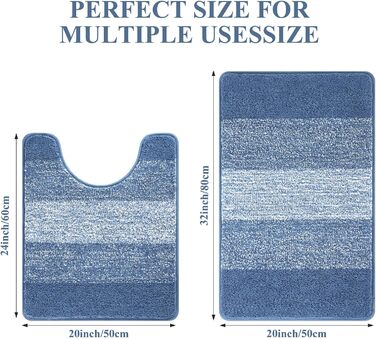 Набір килимків для ванної кімнати: душовий килимок, килимок для туалету, килимок для ванної (блакитний, 50x80 + 50x60 см)