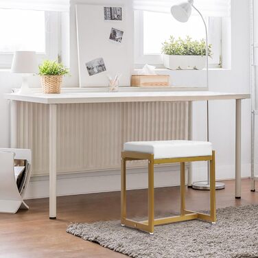 Пуф-стілець для макіяжу, білий та золотий, з штучної шкіри, для ванної кімнати, спальні, вітальні