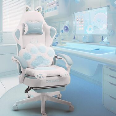 Ігровий крісло Dowinx з підніжкою, комфортний ігровий сідло для ПК, рожево-білий, для дорослих