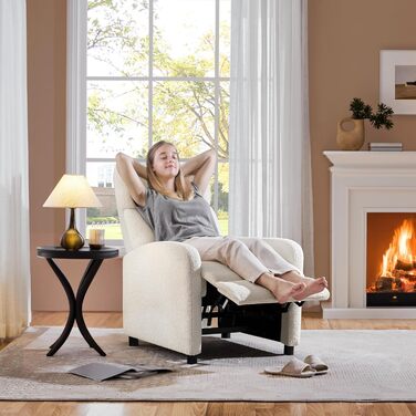 Крісло-релакс Yaheetech з регульованою підніжкою, крісло для телевізора, крісло-ліжак з тканини Boucle, колір слонова кістка