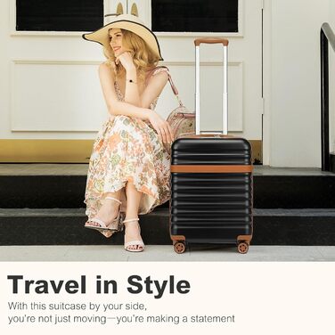 Чемодан-валіза KONO Mittelgroß (середній) з ABS+PC, 4 колеса, TSA-замок (чорний/коричневий, L, 65 см)