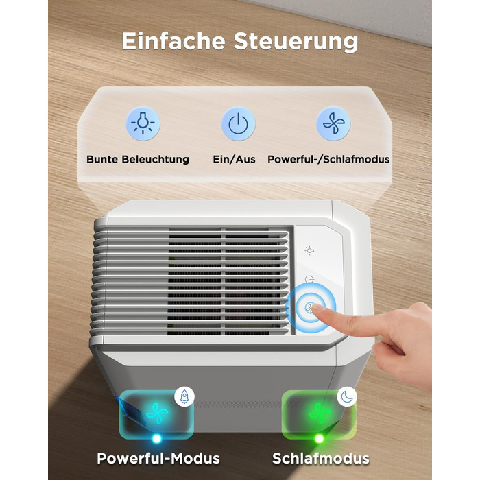 EasyAcc Електричний осушувач повітря 2000 мл, 1.3 л/день, для приміщень до 30 м², захист від цвілі та вологи, 270° циркуляція повітря, ефективне осушення при температурі нижче 15°C, для підвалу, ванної кімнати, шафи, кремово-білий