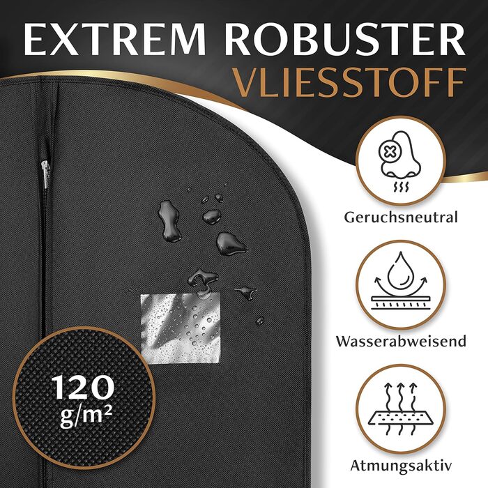 2x Чохол для одягу Bruce.® Kurz 120x60 см + 1 чохол для взуття – Якісний захист для костюмів, піджаків, суконь та одягу – 120GSM – Ідеально для подорожей та зберігання