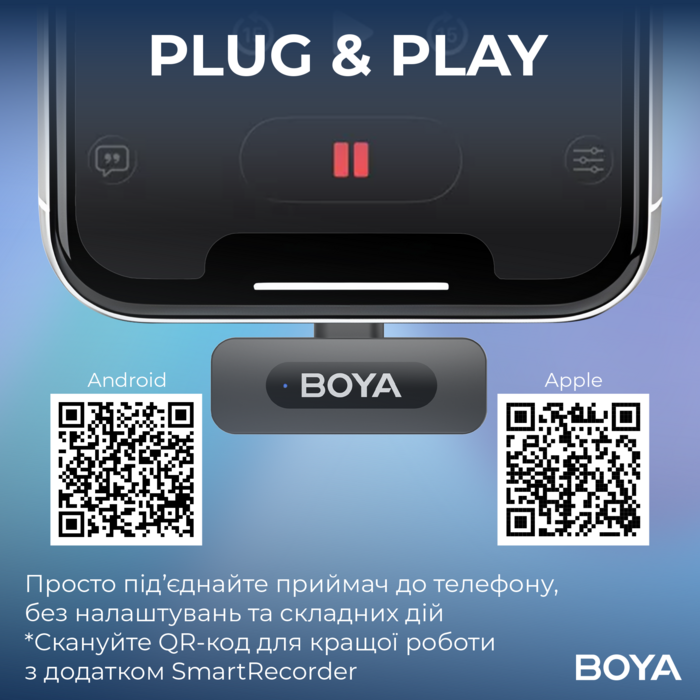Бездротовий петличний мікрофон BOYA BY-V3 Lightning Black