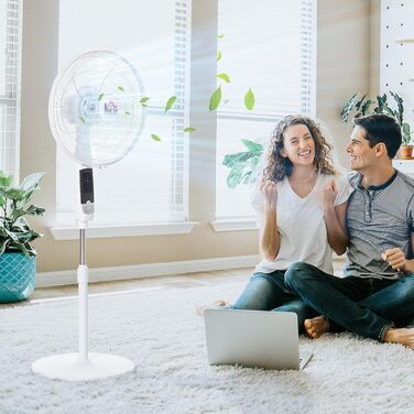 Підлоговий вентилятор HOMCOM 138 см, сталевий, білий, з таймером 5 год, пультом ДК, регульована висота, 3 швидкості