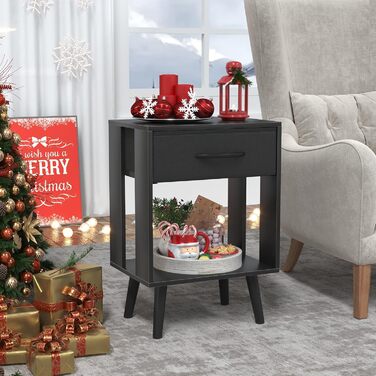 Набір з 2 тумбочок до ліжка, 40x30x60.3 см, чорний колір. Тумбочки з шухлядою для спальні, дитячої кімнати, як подарунок. Настільний столик, приліжкова тумбочка.