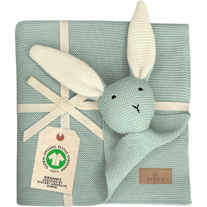 Оригінальна дитяча ковдра CUDDLY BUNNY рожева Ковдра для новонароджених зі 100 органічної бавовни Екологічна затишна ковдра в'язана для дівчат. Дитяче початкове обладнання Подарунок при народженні (м'ята)