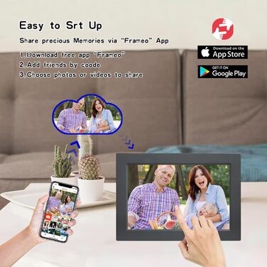 Frameo Цифровий фоторамка 10.1 дюйма з Wi-Fi, HD сенсорний екран, 16GB пам'яті, автоматичне обертання, віддалене завантаження фото та відео, чорний