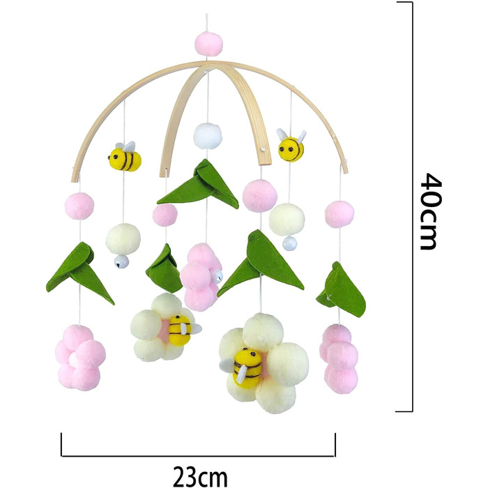 Мобільний дзвіночок EXQULEG для малюків, мобільний дзвіночок з бджолиними квітами і кульками з фетру, дзвіночок для дитячої кімнати, подарунок для новонароджених дівчаток або хлопчиків (рожевий )