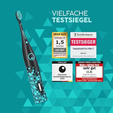 Електрична зубна щітка HappyBrush Eco Vibe 3+ – Чорний/М'ятний – 2 роки гарантії