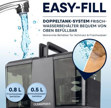 CLEANmaxx Професійний пароочисник та чистий для м'яких меблів Pro Steam | Плямистий очищувач & EASYmaxx Очисник килимів | Миючий пилосос та очищувач для диванів, авто, килимів, м'яких меблів тощо | Очищувач плям (Чорний з шампунем, Компакт 330W)